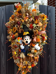 Fall Mickey Mouse  Wreath -  Fall Swag Wreath  (Free Shipping)