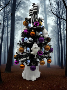 christmas tree dressed as ghost Easy DIY Halloween Ghost Tree Transformation