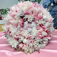 Pink & White Snowman Christmas Wreath Victorian Wreath