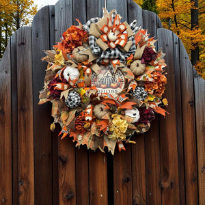 Country Fall Wreath Farmhouse Style Buffalo Check Welcome Wreath (Free Shipping)