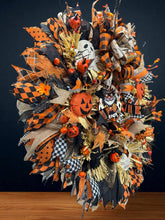 Vintage Halloween Black Cat Wreath -  Halloween Orange & Black Wreath Vintage Look