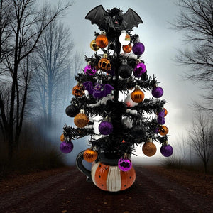 Halloween Christmas Tree Black Bat Tree with Orange Lights (Free Shipping)