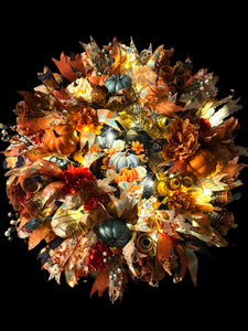 Country Fall Wreath Timer Lighted Farmhouse Style Pumpkin Welcome Wreath (Free Shipping)