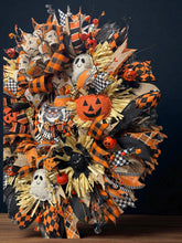 Vintage Halloween Black Cat Wreath -  Halloween Orange & Black Wreath Vintage Look