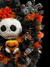 Halloween Jack Swag Wreath  ~ Large Halloween Front Door Swag Wreath Orange & Black Scary Wreath (Free Shipping)