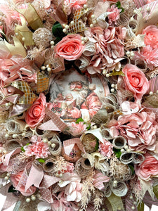 Pink & Gold Victorian Santa Christmas Wreath ( Free Shipping)