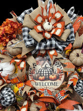 Country Fall Wreath Farmhouse Style Buffalo Check Welcome Wreath (Free Shipping)