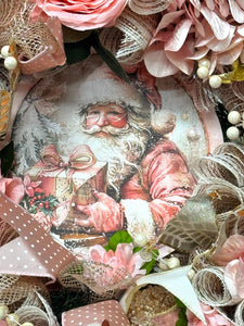 Pink & Gold Victorian Santa Christmas Wreath ( Free Shipping)