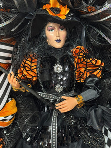 Halloween  Witch Wreath -  Halloween Swag Wreath Witch Doll Orange & Black (Free Shipping)