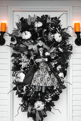 Halloween Ghost Witch Wreath - Large  Halloween Swag Wreath White Ghost Witch Doll