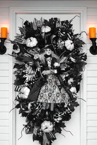 Halloween Ghost Witch Wreath - Large  Halloween Swag Wreath White Ghost Witch Doll
