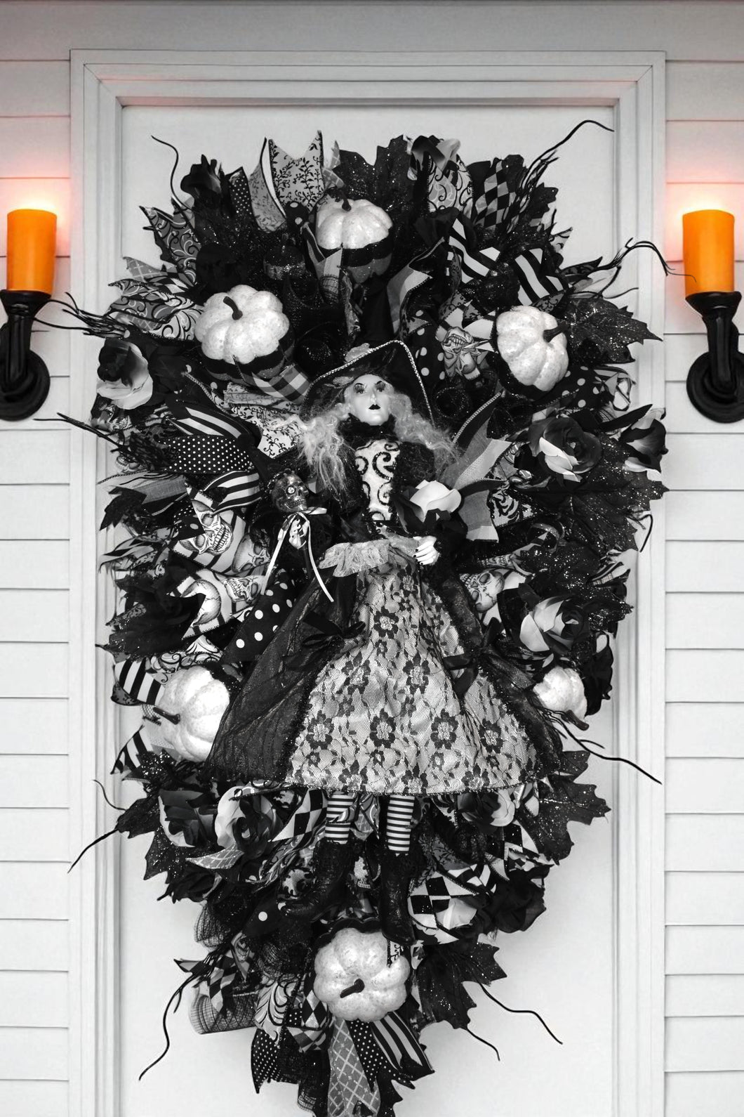 Halloween Ghost Witch Wreath - Large  Halloween Swag Wreath White Ghost Witch Doll