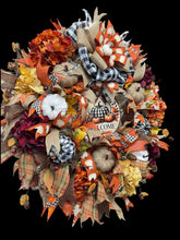 Country Fall Wreath Farmhouse Style Buffalo Check Welcome Wreath (Free Shipping)