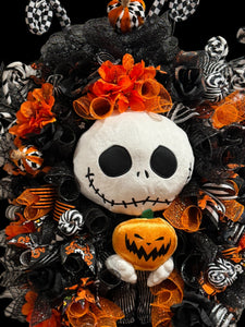 Halloween Jack Swag Wreath  ~ Large Halloween Front Door Swag Wreath Orange & Black Scary Wreath (Free Shipping)