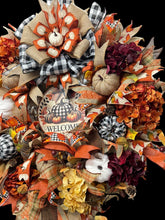 Country Fall Wreath Farmhouse Style Buffalo Check Welcome Wreath (Free Shipping)