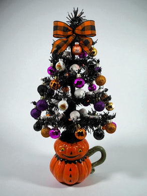 Halloween Christmas Tree Black Jack o Lantern Tree with Orange Lights (Free Shipping)