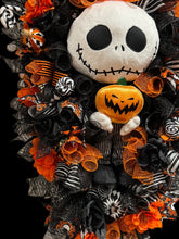 Halloween Jack Swag Wreath  ~ Large Halloween Front Door Swag Wreath Orange & Black Scary Wreath (Free Shipping)
