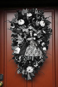 Halloween Ghost Witch Wreath - Large  Halloween Swag Wreath White Ghost Witch Doll