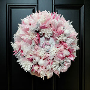 Pink & White Snowman Christmas Wreath Victorian Wreath