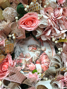Pink & Gold Victorian Santa Christmas Wreath ( Free Shipping)