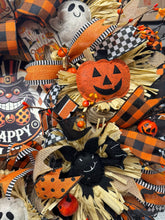 Vintage Halloween Black Cat Wreath -  Halloween Orange & Black Wreath Vintage Look