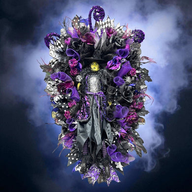 Halloween  Purple Witch Wreath -  Halloween Swag Wreath Witch Doll