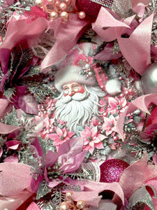 Victorian Santa Christmas Wreath Pink & Silver
